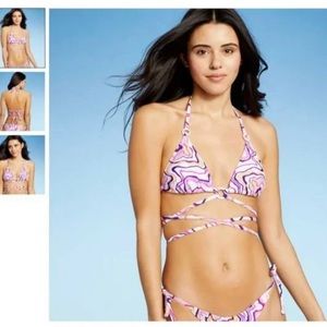 NWOT Two Piece Pink Purple Yellow White Bikini Set